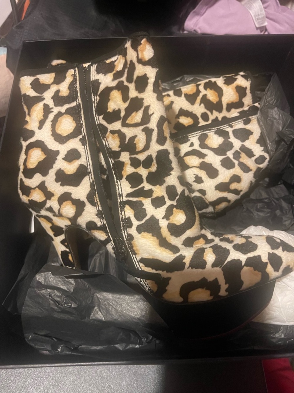 Leopard Print Ankle Booties - Women's Fashion Booties